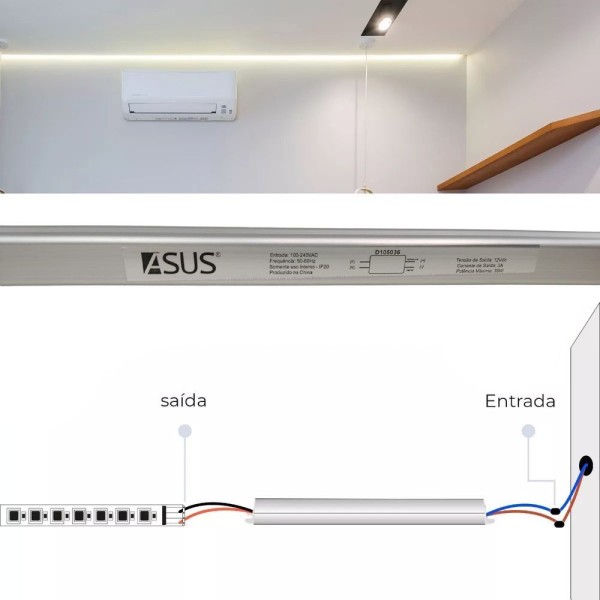Encontraproduto.com.br - Fonte Slim Drive 36w 12v 3a Fita Led Perfil Bivolt Ip20 Resistente Lustre Luminaria