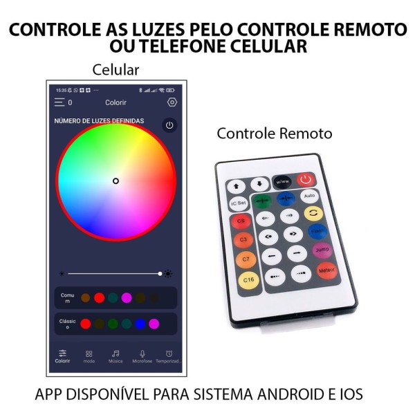 Encontraproduto.com.br - Fita Led Aplicativo App Controle 5 Metros Celular Smartphone Cores Rgb Ajustavel Ip68 Decoraçao