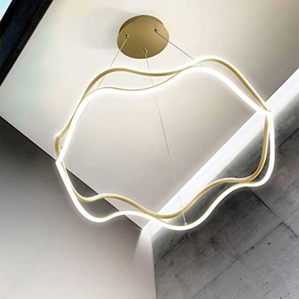 Encontraproduto.com.br - Luminaria Pendente 3 Em 1 Lustre Led Ondas Infinito 52w Arco Aneis Dourado Restaurante Sala De Janta