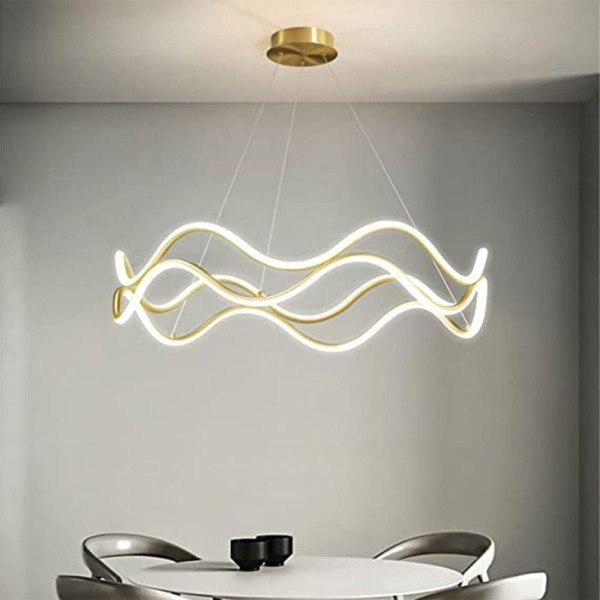 Encontraproduto.com.br - Luminaria Pendente 3 Em 1 Lustre Led Ondas Infinito 52w Arco Aneis Dourado Restaurante Sala De Janta
