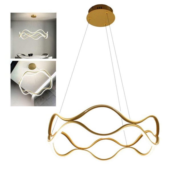 Encontraproduto.com.br - Luminaria Pendente 3 Em 1 Lustre Led Ondas Infinito 52w Arco Aneis Dourado Restaurante Sala De Janta