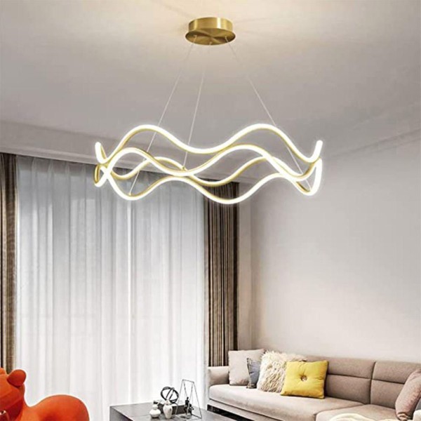 Encontraproduto.com.br - Luminaria Pendente 3 Em 1 Lustre Led Ondas Infinito 52w Arco Aneis Dourado Restaurante Sala De Janta
