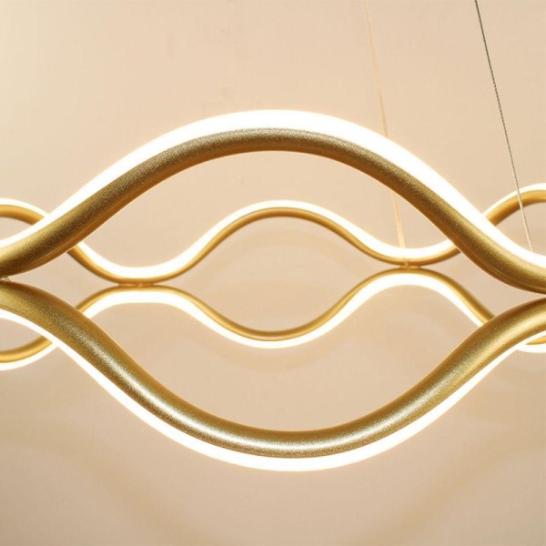 Encontraproduto.com.br - Luminaria Pendente 3 Em 1 Lustre Led Ondas Infinito 52w Arco Aneis Dourado Restaurante Sala De Janta