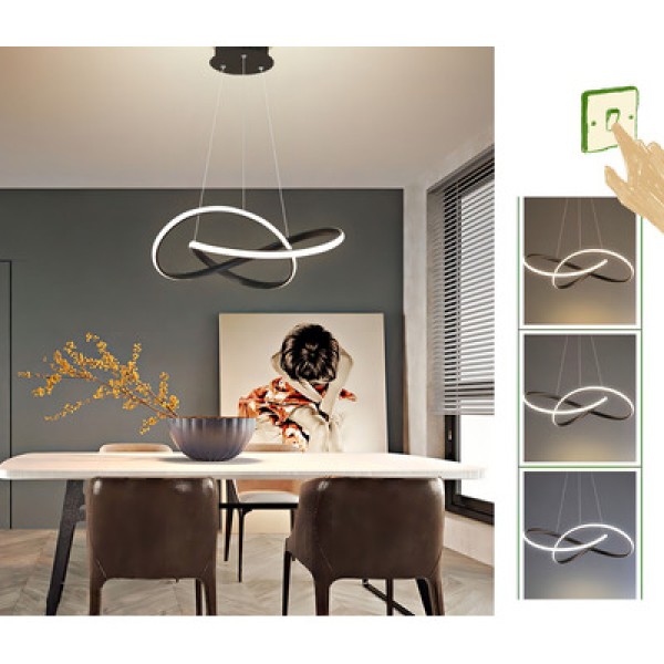 Encontraproduto.com.br - Luminaria Pendente 3 Em 1 Lustre Led Ondas Infinito 52w Arco Aneis Dourado Restaurante Sala De Janta