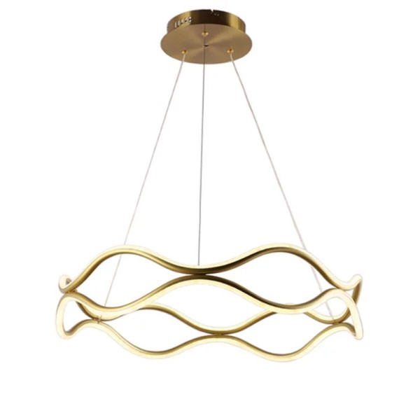 Encontraproduto.com.br - Luminaria Pendente 3 Em 1 Lustre Led Ondas Infinito 52w Arco Aneis Dourado Restaurante Sala De Janta