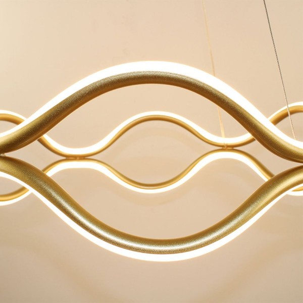 Encontraproduto.com.br - Luminaria Pendente 3 Em 1 Lustre Led Ondas Infinito 52w Arco Aneis Dourado Restaurante Sala De Janta