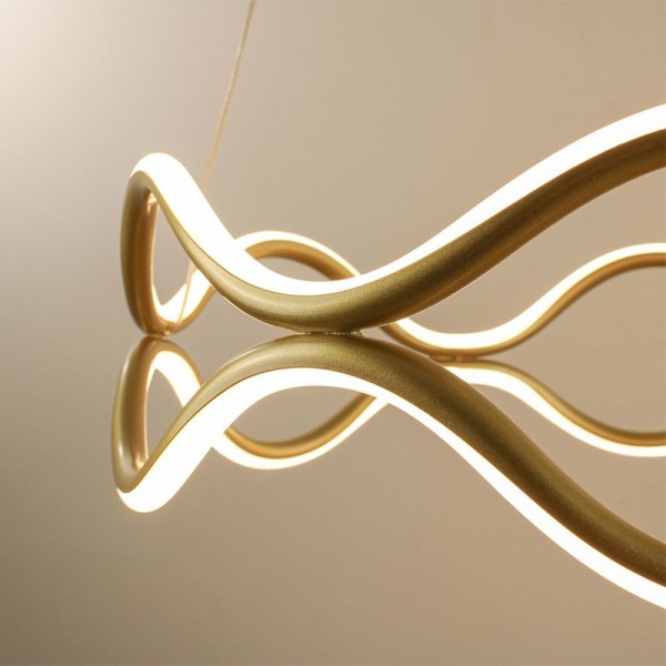 Encontraproduto.com.br - Luminaria Pendente 3 Em 1 Lustre Led Ondas Infinito 52w Arco Aneis Dourado Restaurante Sala De Janta