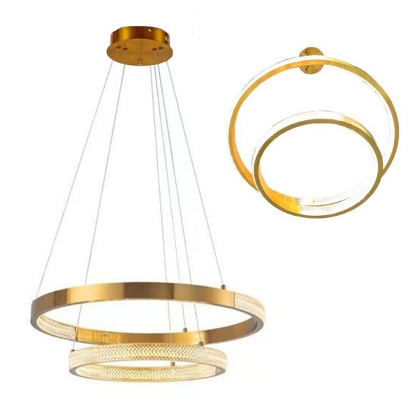 Lustre Pendente Aneis Cristal Led Arco Luminaria 52w Luxo Sala De Estar Casa Sala De Jantar