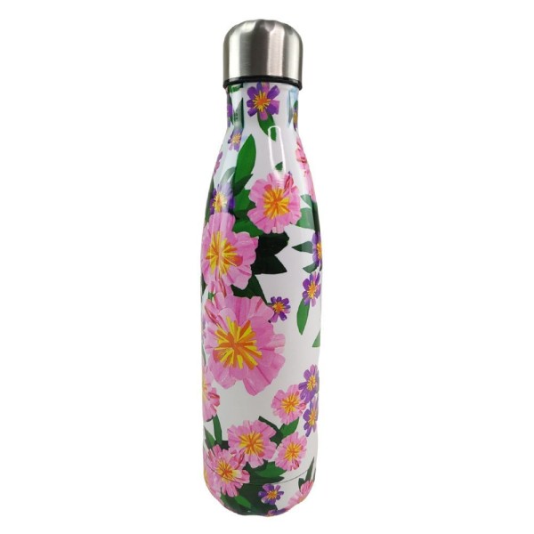 Encontraproduto.com.br - Garrafa Termica Inox 500ml Estampada Flores Floral Florido Treino Academia Trabalho