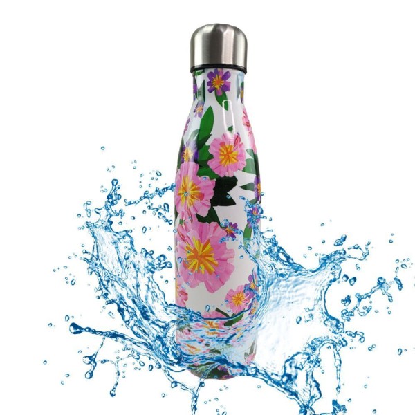 Encontraproduto.com.br - Garrafa Termica Inox 500ml Estampada Flores Floral Florido Treino Academia Trabalho