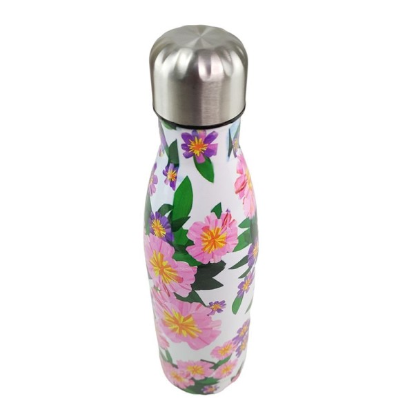 Encontraproduto.com.br - Garrafa Termica Inox 500ml Estampada Flores Floral Florido Treino Academia Trabalho