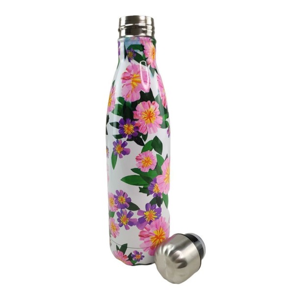 Encontraproduto.com.br - Garrafa Termica Inox 500ml Estampada Flores Floral Florido Treino Academia Trabalho