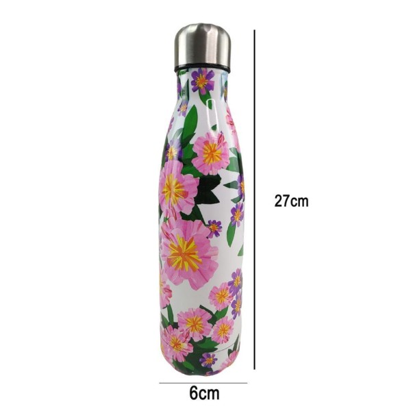 Encontraproduto.com.br - Garrafa Termica Inox 500ml Estampada Flores Floral Florido Treino Academia Trabalho