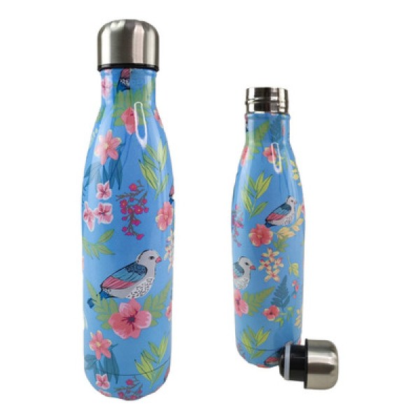 Encontraproduto.com.br - Garrafa Termica Inox 500ml Estampa Passaros Flores Jardim Florido Floral Estudo