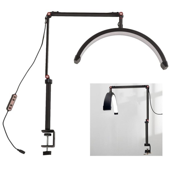 Encontraproduto.com.br - Luminaria Estetica Salao De Beleza Spa Arco Meia Lua 3 Tons Led Suporte Celular Mesa Limpeza