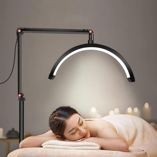 Encontraproduto.com.br - Luminaria Estetica Spa Arco Meia Lua Led 3 Tons Suporte Celular Mesa Salao De Beleza Manicure