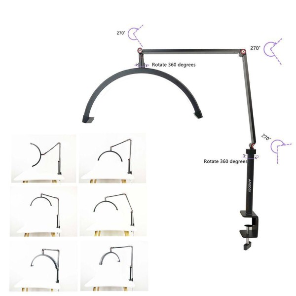 Encontraproduto.com.br - Luminaria Estetica Spa Arco Meia Lua Led 3 Tons Suporte Celular Mesa Salao De Beleza Manicure