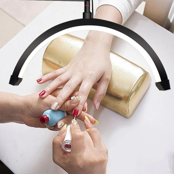 Encontraproduto.com.br - Luminaria Estetica Spa Meia Lua Arco Led 3 Tons Suporte Celular Mesa Limpeza De Pele Salao