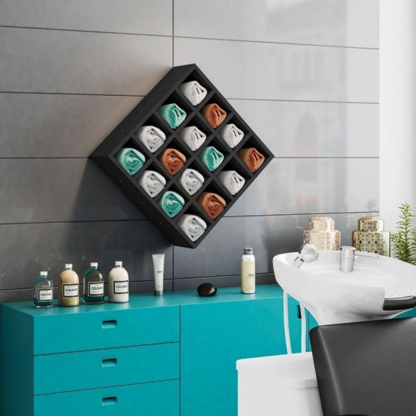 Encontraproduto.com.br - Nicho Decorativo Porta Toalha Com 16 Nicho Multiuso Requinte preto