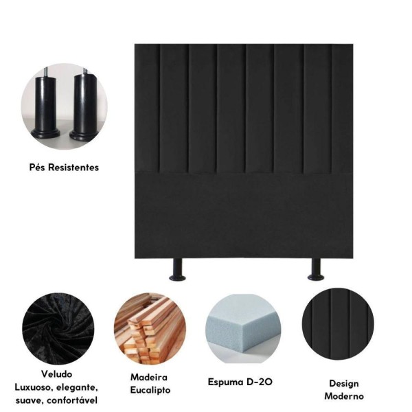 Encontraproduto.com.br - Cabeceira Estofada Cama Box Solteiro 100 Cm Taís Veludo preto