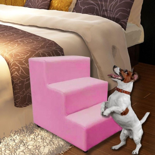 Encontraproduto.com.br - Escada Escadinha Pet Cachorro 3 Degraus Rampa Suede Dog Cor:rosa