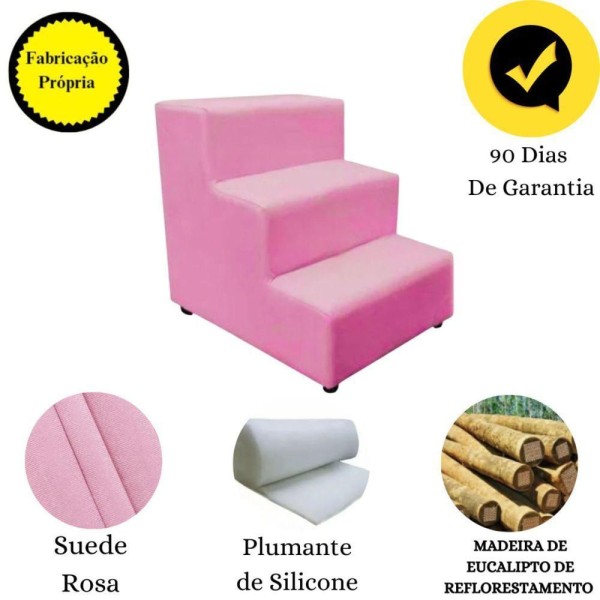 Encontraproduto.com.br - Escada Escadinha Pet Cachorro 3 Degraus Rampa Suede Dog Cor:rosa