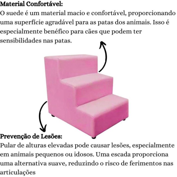 Encontraproduto.com.br - Escada Escadinha Pet Cachorro 3 Degraus Rampa Suede Dog Cor:rosa