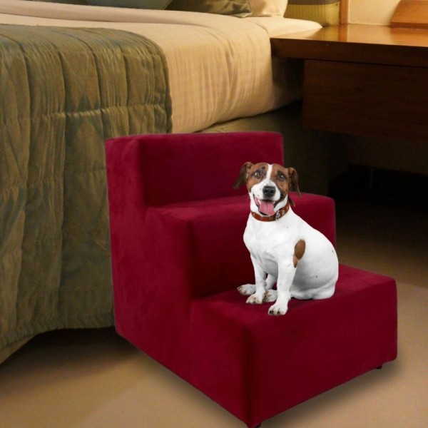 Encontraproduto.com.br - Escada Escadinha Pet Cachorro 3 Degraus Rampa Suede Dog Cor:vermelho