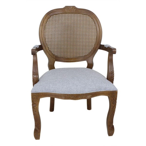 Encontraproduto.com.br - Kit 2 Poltronas Medalhão Com Tela Verniz Imbuia E Linho Rústico Cinza
