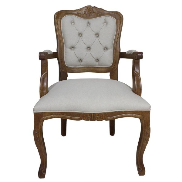 Encontraproduto.com.br - Kit 2 Poltronas Clássica Luiz Xv Verniz Imbuia E Linho Bege Claro