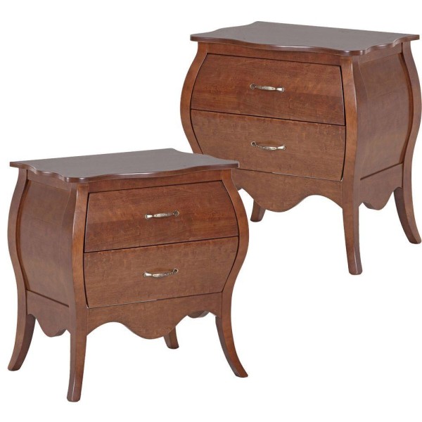 Encontraproduto.com.br - Kit 2 Mesa De Cabeceira Clássica Bombê 2 Gavetas Verniz Imbuia