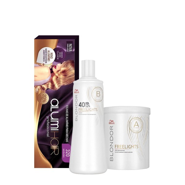 Kit Wella Professionals Freelights Oxidante 12% 40 Volumes + Pó Descolorante e Alumi Hair (3 produtos)