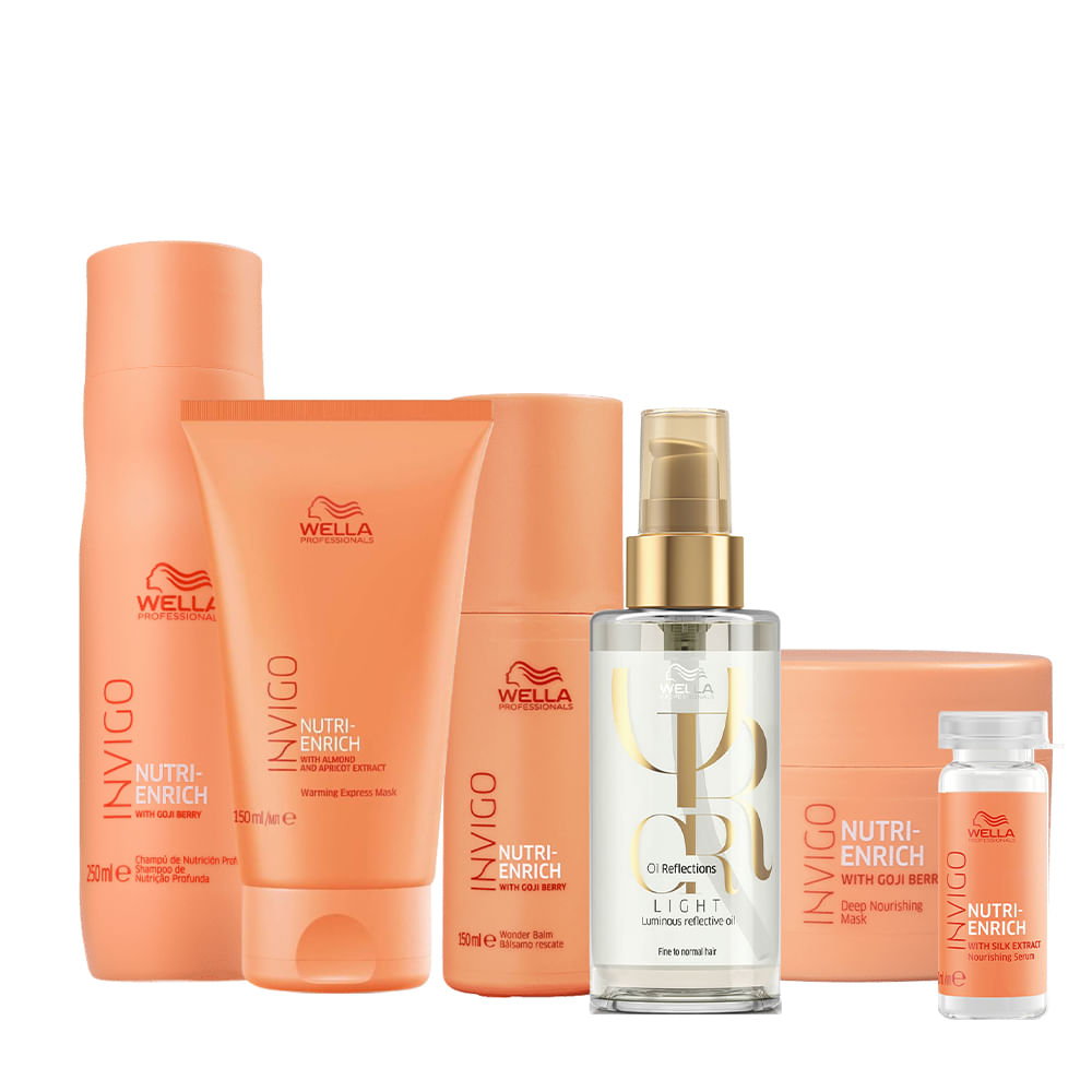 Wella Invigo Nutri-Enrich Duo Home Care Máscara Bálsamo OilReflections Light e Ampola (6 produtos)