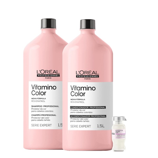 Kit LOréal Professionnel Serie Expert Vitamino Color Shampoo Condicionador e Ampola (3 Produtos)
