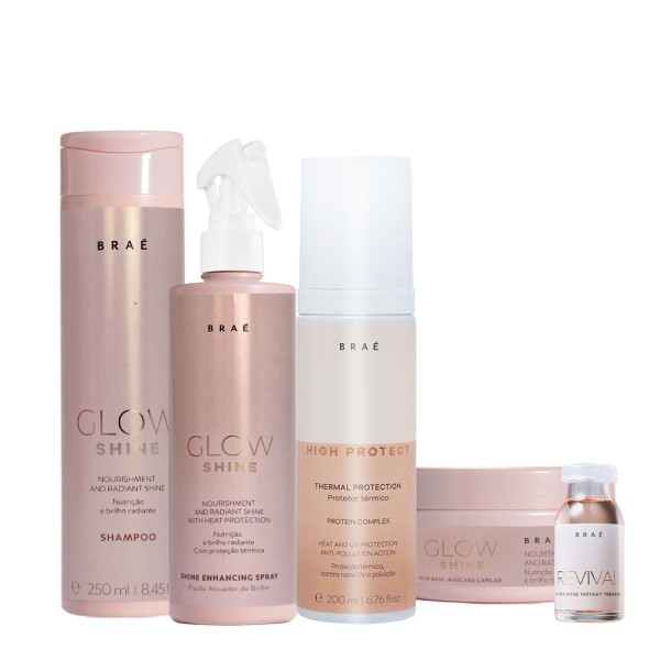 Kit Braé High Protect Thermal Glow Shine Shampoo Máscara Ativador de Brilho e Ampola (5 produtos)