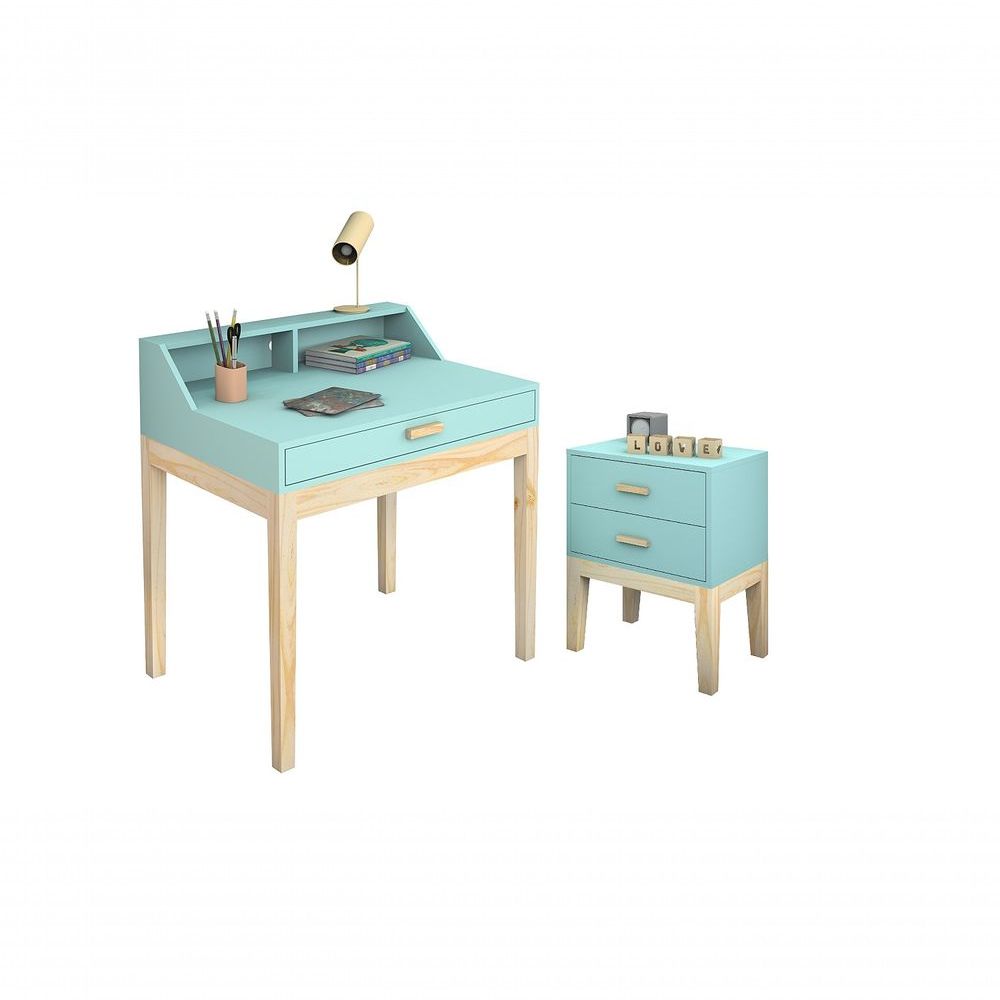Encontraproduto.com.br - Mesinha De Lição De Casa Com Mesa De Cabeceira 2 Gavetas Para Quarto Infantil Cor Menta