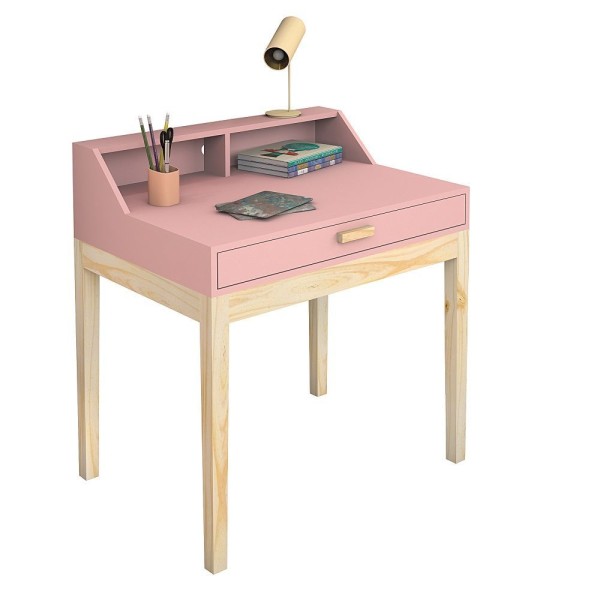 Encontraproduto.com.br - Conjunto Mesa De Estudo 1 Gaveta Mais Mesa De Cabeceira 2 Gavetas Teens Rosa
