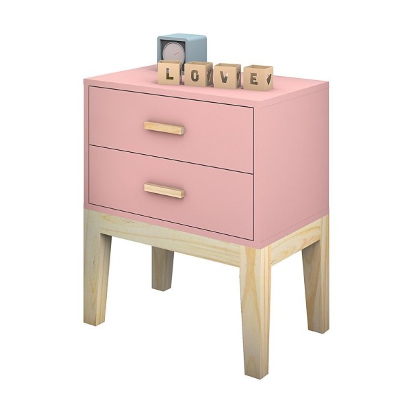 Encontraproduto.com.br - Conjunto Mesa De Estudo 1 Gaveta Mais Mesa De Cabeceira 2 Gavetas Teens Rosa