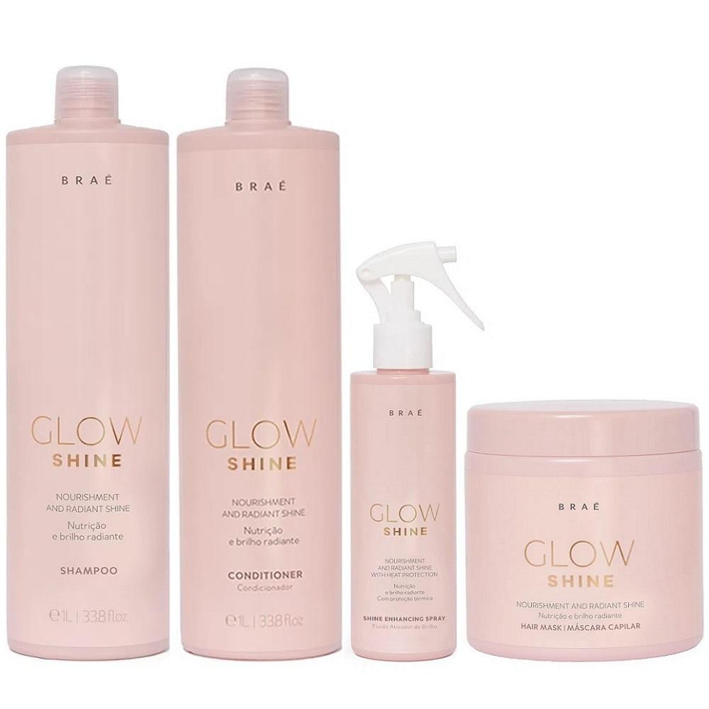 Braé Glow Shine Shampoo 1000ml + Condicionador 1000ml + Máscara 500g + Fluído 200ml
