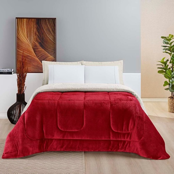 Encontraproduto.com.br - Coberdrom Diamond Casal Queen Sherpa Com Manta Flannel 01 Peça - Vermelho