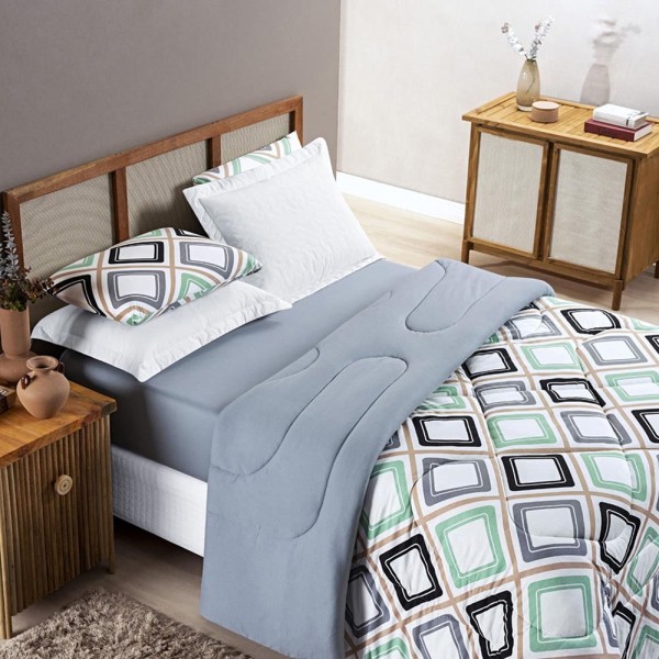 Encontraproduto.com.br - Kit Edredom Grace Queen 01 Peça 100% Algodão Dupla Face Extra Macio Estampado - Harmony Cinza