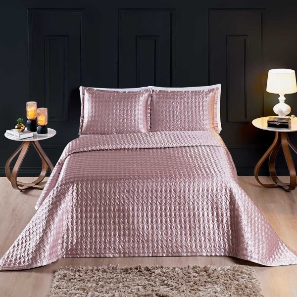 Encontraproduto.com.br - Kit Cobre Leito Brilhante Casal King 03 Peças Cetim Charmousse Premium - Rosê
