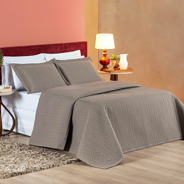 Encontraproduto.com.br - Kit Cobre Leito Moderno Casal King 03 Peças Micropercal 200 Fios Matelado - Camafeu Bege