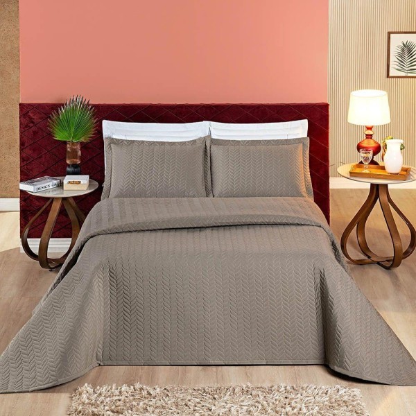 Encontraproduto.com.br - Kit Cobre Leito Moderno Casal King 03 Peças Micropercal 200 Fios Matelado - Camafeu Bege