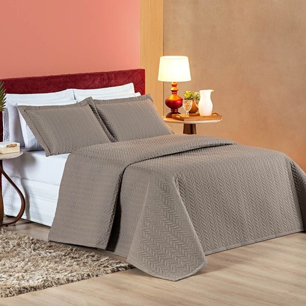 Encontraproduto.com.br - Kit Cobre Leito Moderno Casal King 03 Peças Micropercal 200 Fios Matelado - Camafeu Bege