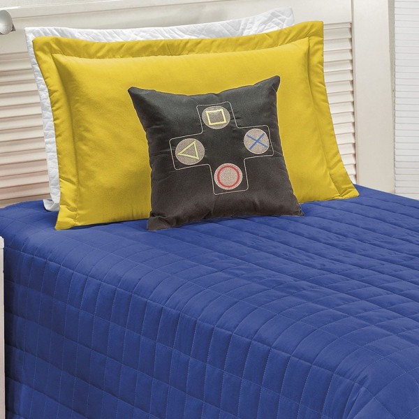 Encontraproduto.com.br - Kit Cobre Leito Video Game Solteiro Tecido Microfibra Quarto Infantil 04 Peças - Azul Com Amarelo