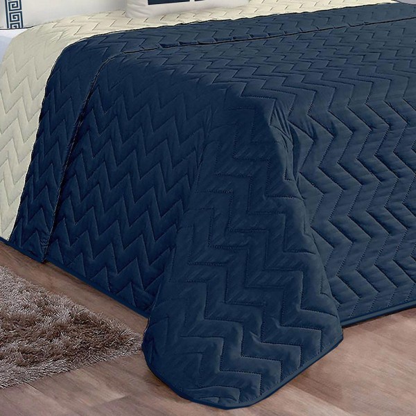 Encontraproduto.com.br - Kit Cobre Leito Casal Padrão Tunes 07 Peças Microfibra Dupla Face Matelado - Marinho Com Palha