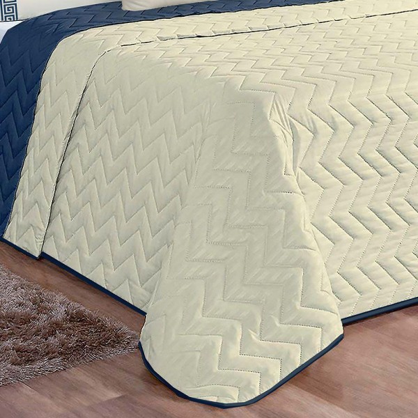 Encontraproduto.com.br - Kit Cobre Leito Casal Padrão Tunes 07 Peças Microfibra Dupla Face Matelado - Marinho Com Palha