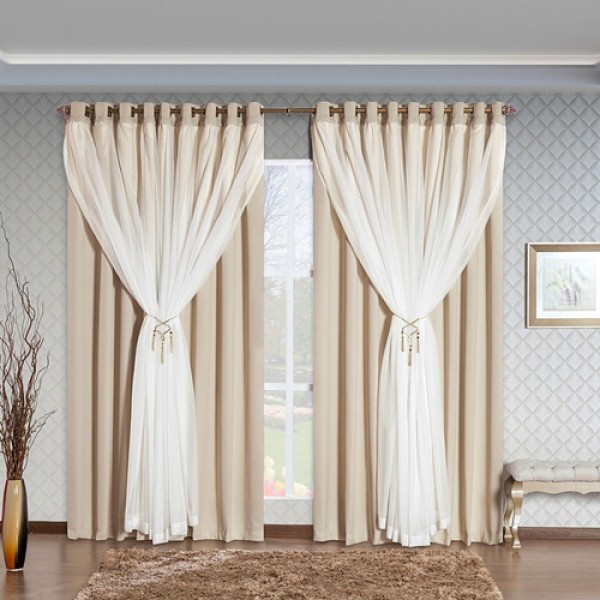Encontraproduto.com.br - Cortina Arezzo 2,00M X 1,70M Varão Simples Tecido Blackout Com Voal Clássica Janela - Gelo