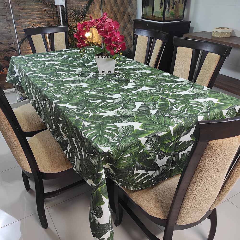 Encontraproduto.com.br - Toalha De Mesa Térmica Impermeável 1,50M X 4,00M Para Mesa 10 A 12 Cadeiras - Verde Floral